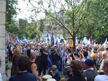 Clann an Drumma await the marchers in Smithfield.